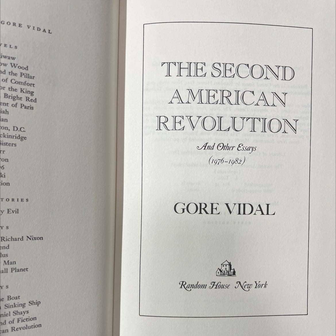 the second american revolution and other essays book, by gore vidal, 1982 Hardcover image 2
