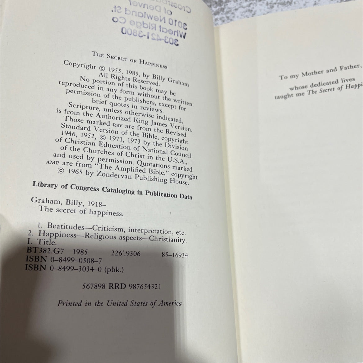 the secret of happiness book, by billy graham, 1985 Hardcover image 3