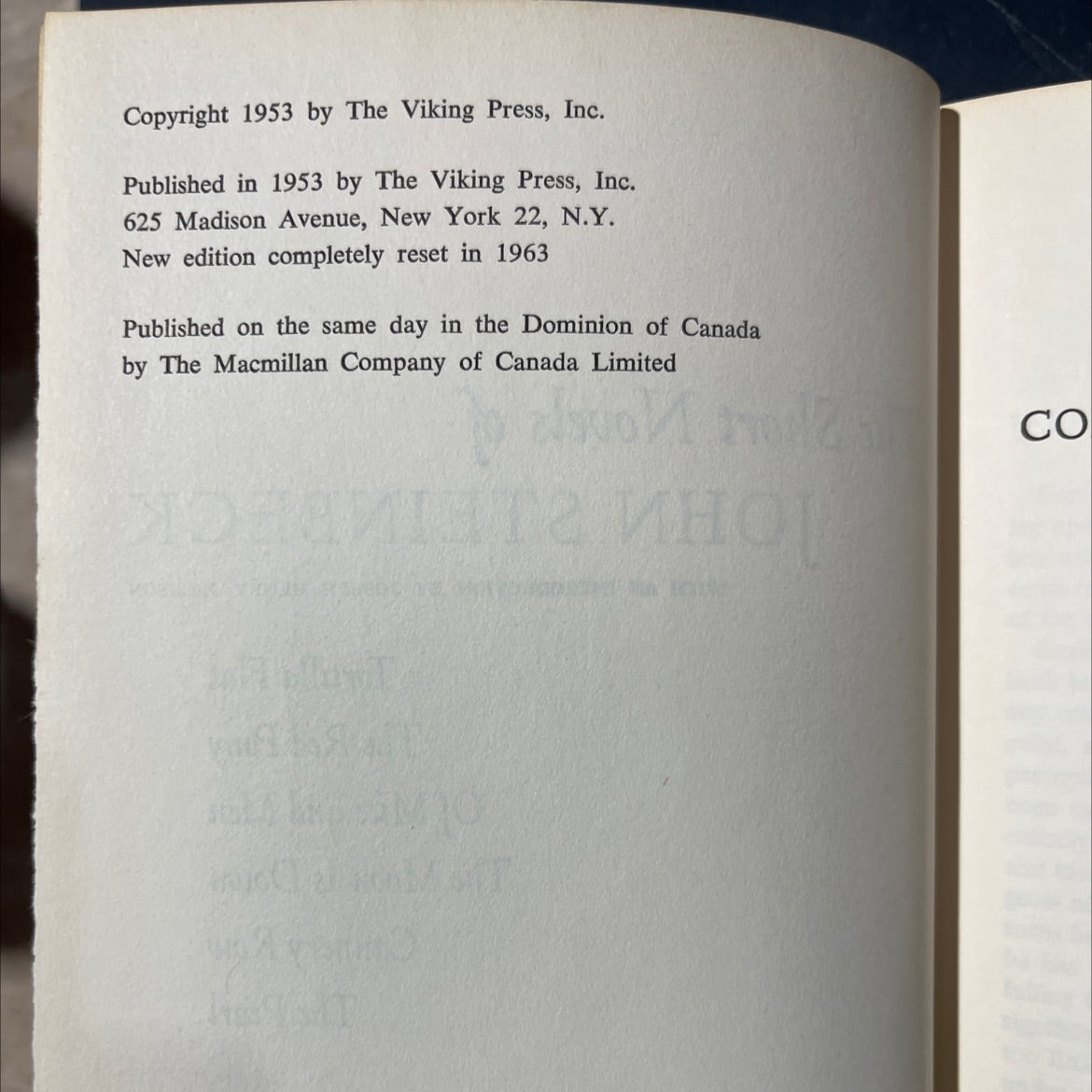 the short novels of john steinbeck book, by john steinbeck, 1963 Hardcover image 3