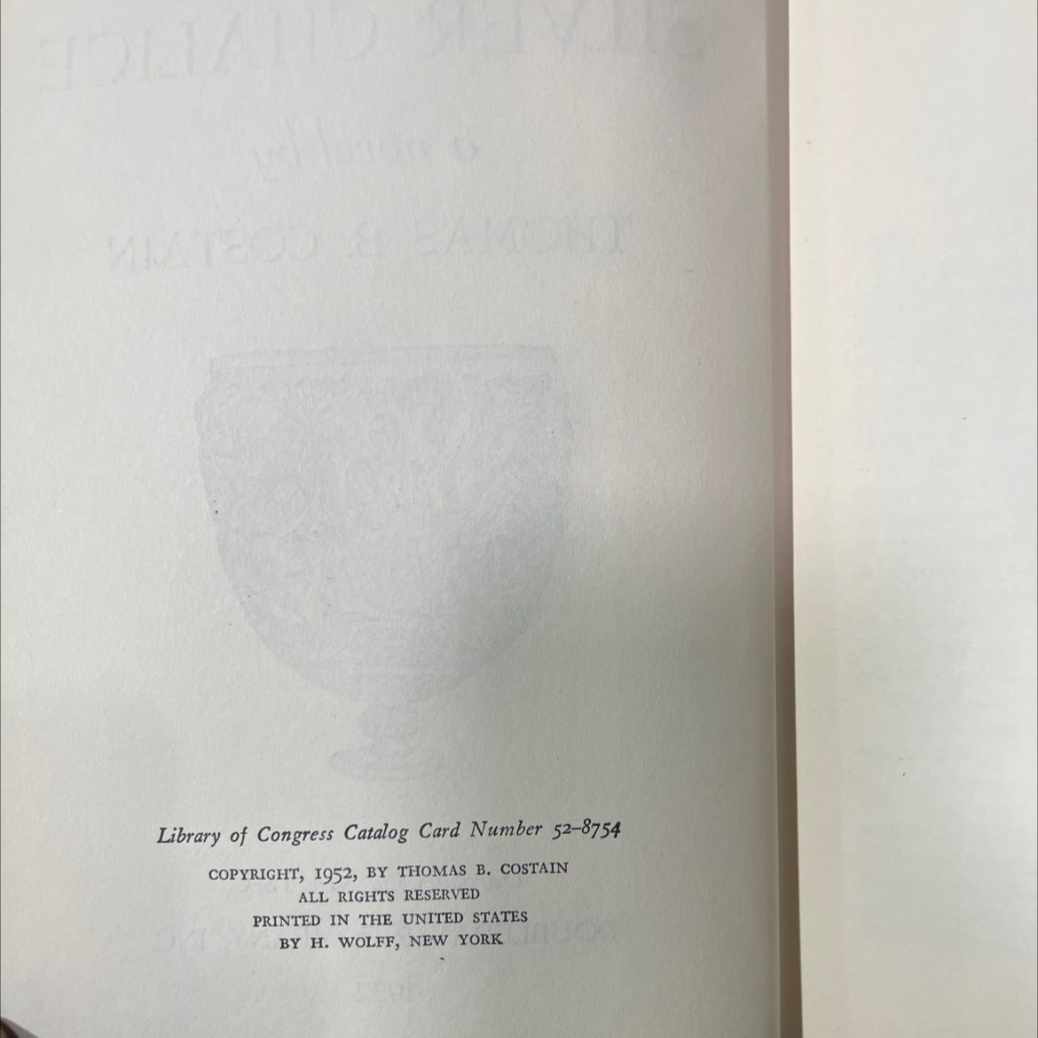 the silver chalice book, by thomas b. costain, 1952 Hardcover image 3