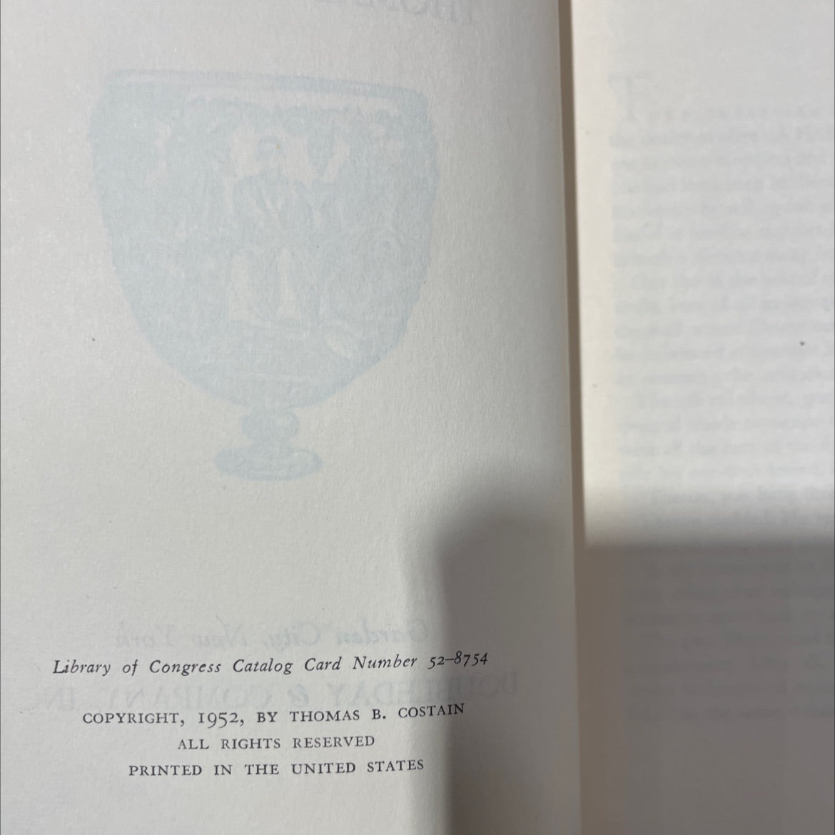 the silver chalice book, by thomas b. costain, 1952 Hardcover image 3