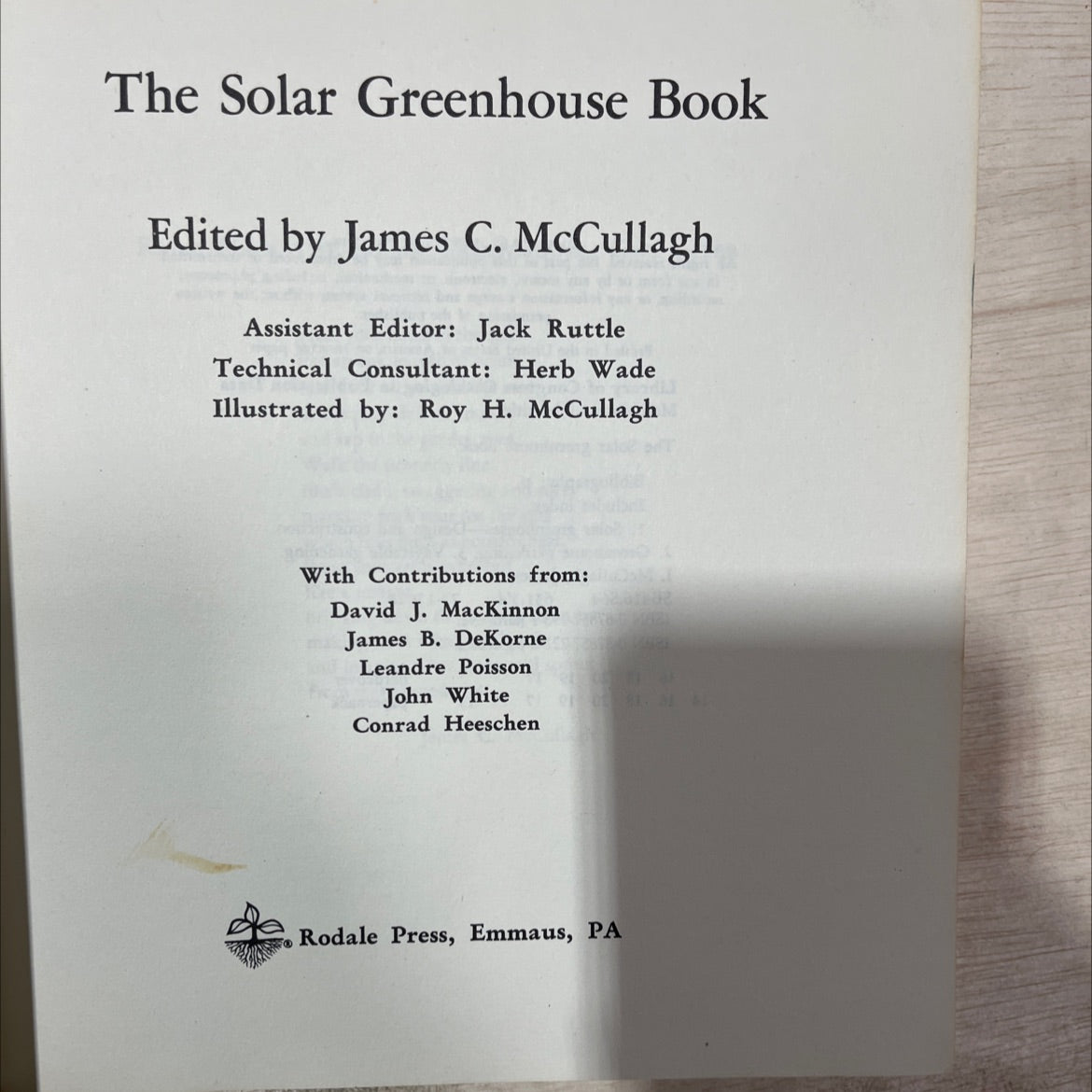 the solar greenhouse book book, by James C. McCullagh, 1978 Hardcover, Vintage image 2
