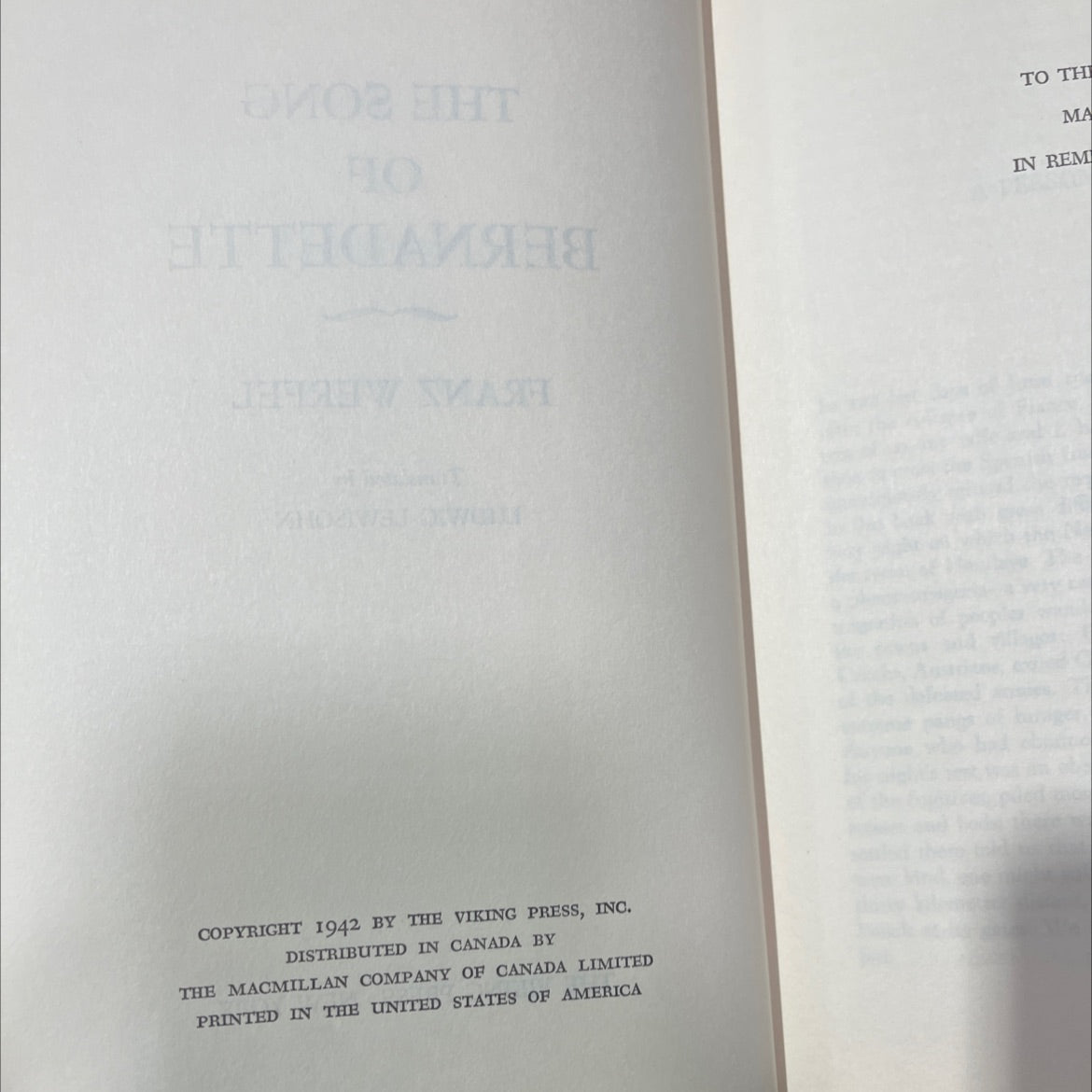 the song of bernadette book, by franz werfel, 1942 Hardcover image 3