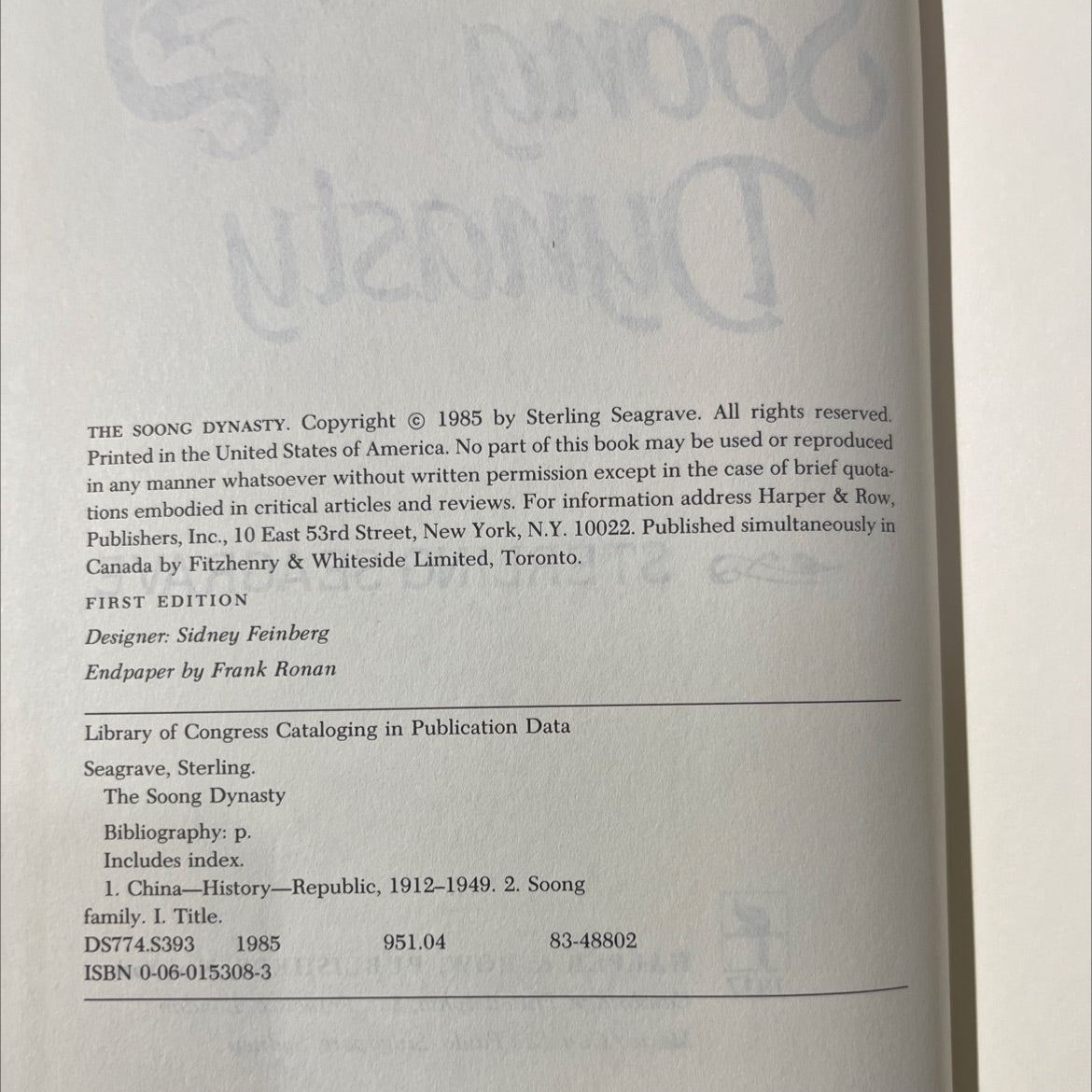 the soong dynasty book, by sterling seagrave, 1985 Hardcover image 3