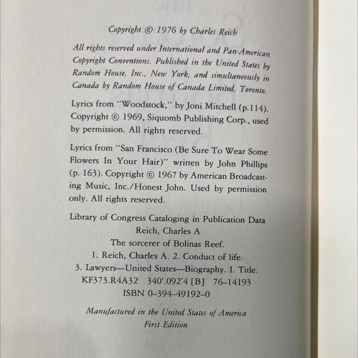 the sorcerer of bolinas reef book, by Charles Reich, 1976 Hardcover image 3