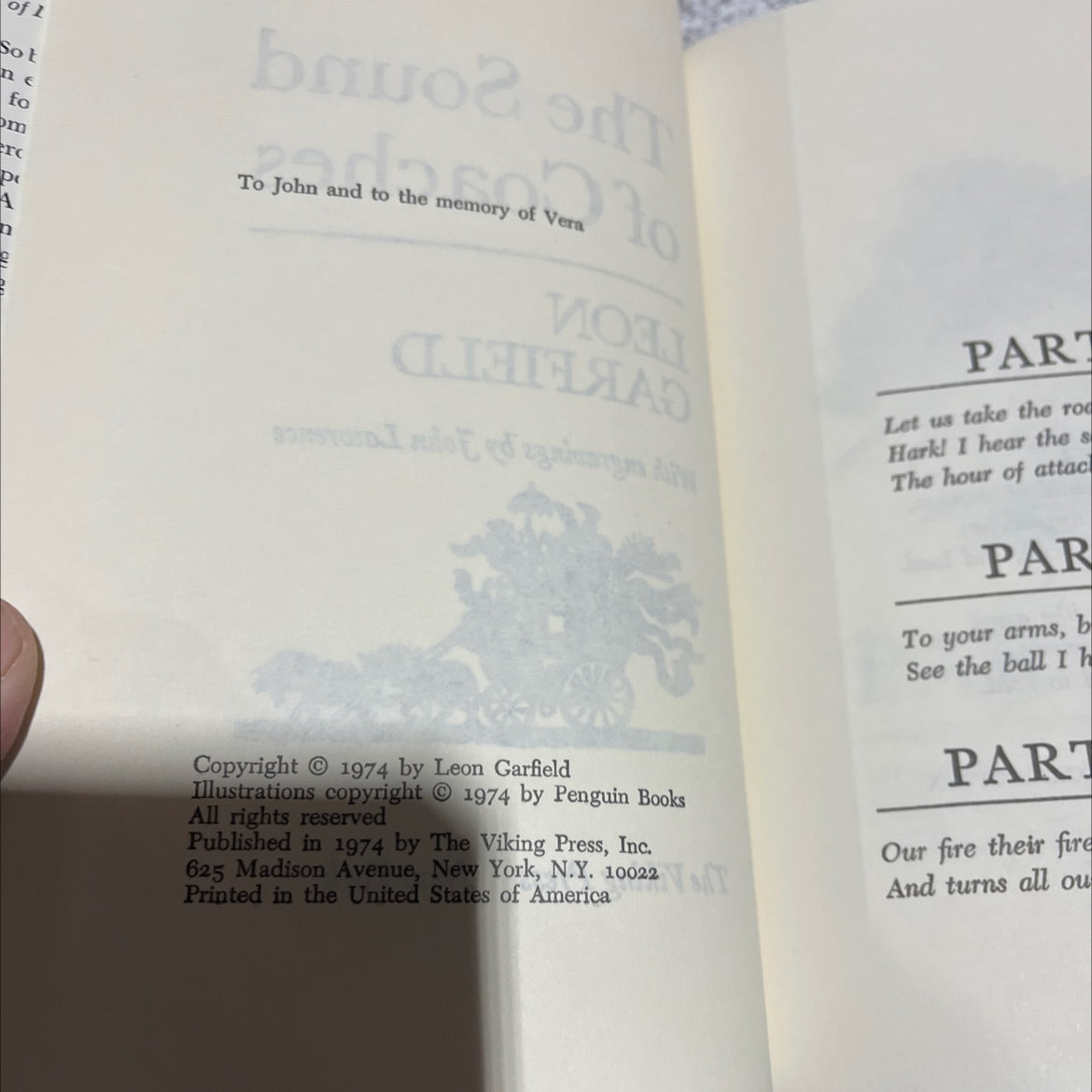 the sound of coaches book, by leon garfield, 1974 Hardcover image 3