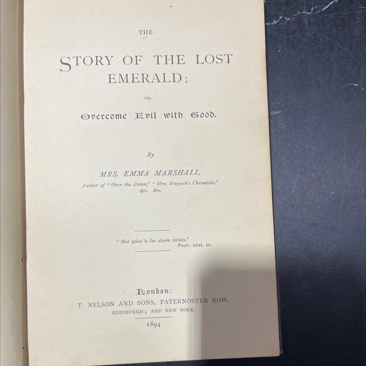 the story of the lost emerald; or, overcome evil with good book, by mrs. emma marshall, 1894 Hardcover image 3