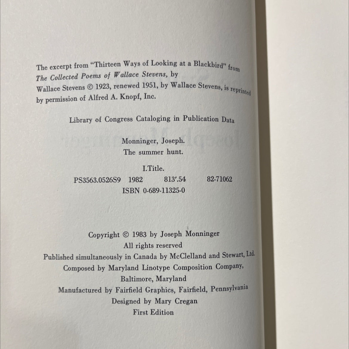 the summer hunt book, by joseph monninger, 1983 Hardcover image 3