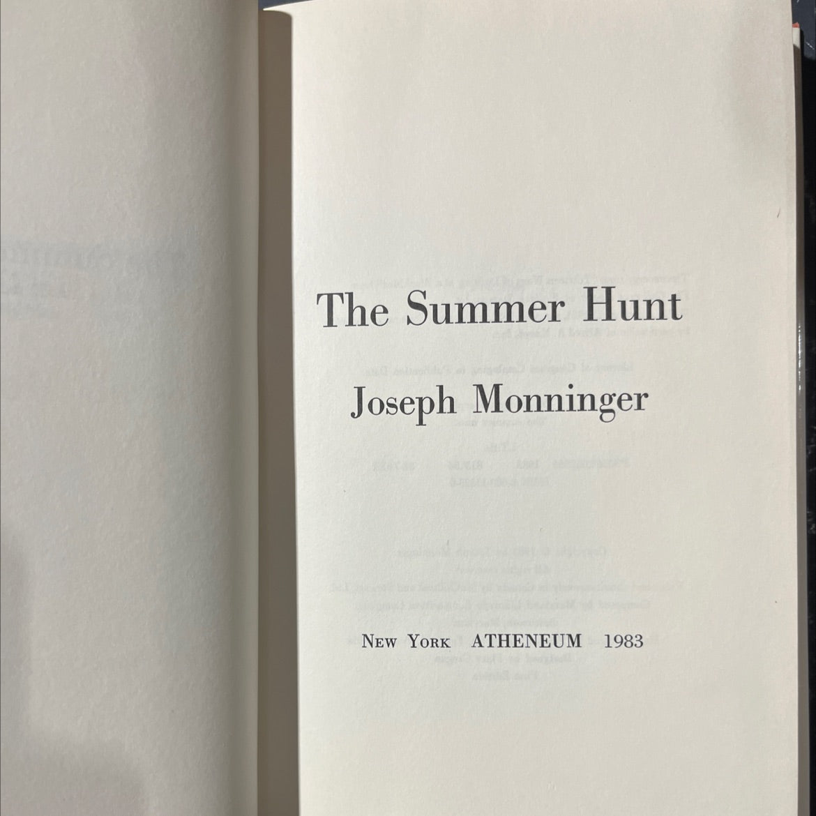 the summer hunt book, by joseph monninger, 1983 Hardcover image 2