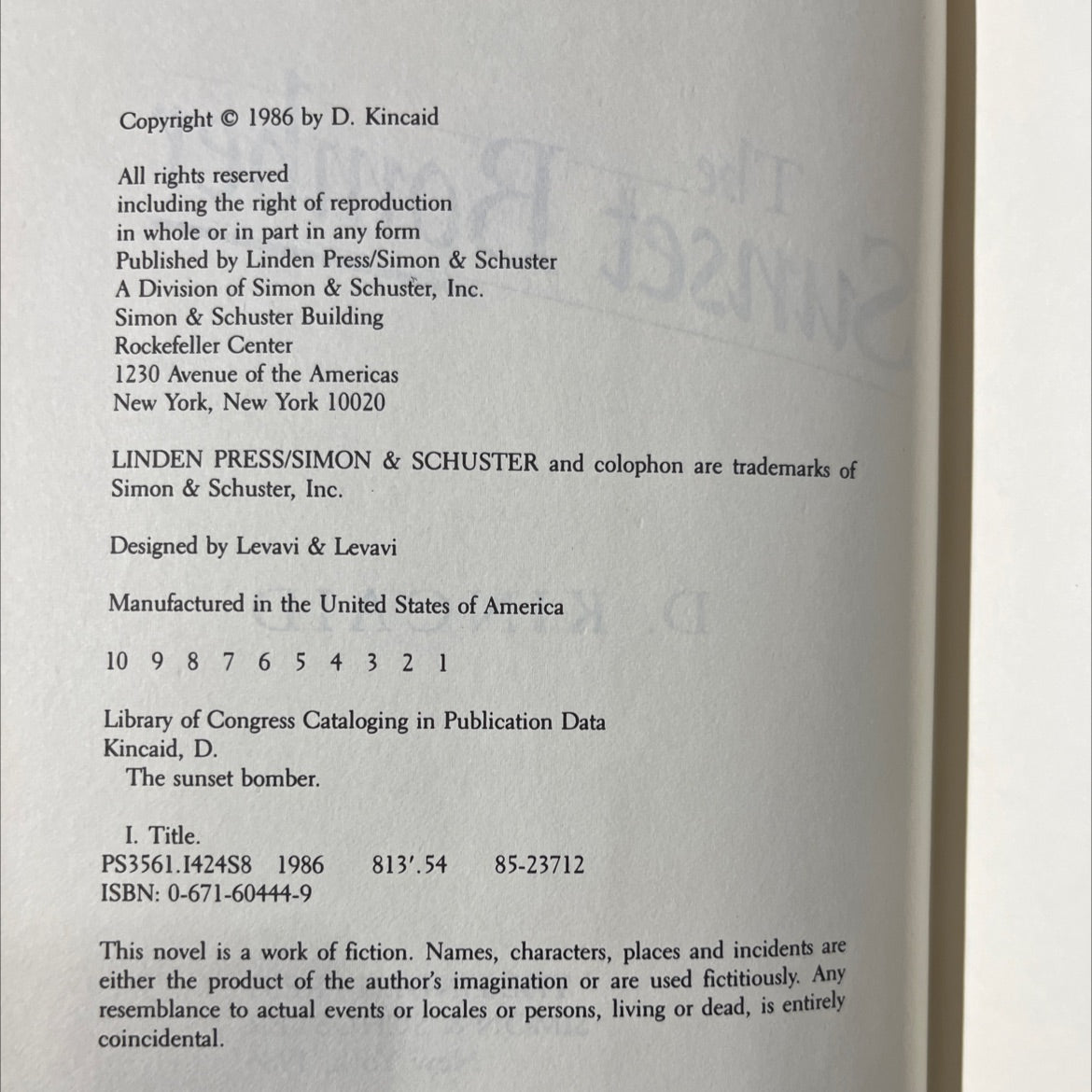 the sunset bomber book, by D. Kincaid, 1986 Hardcover image 3