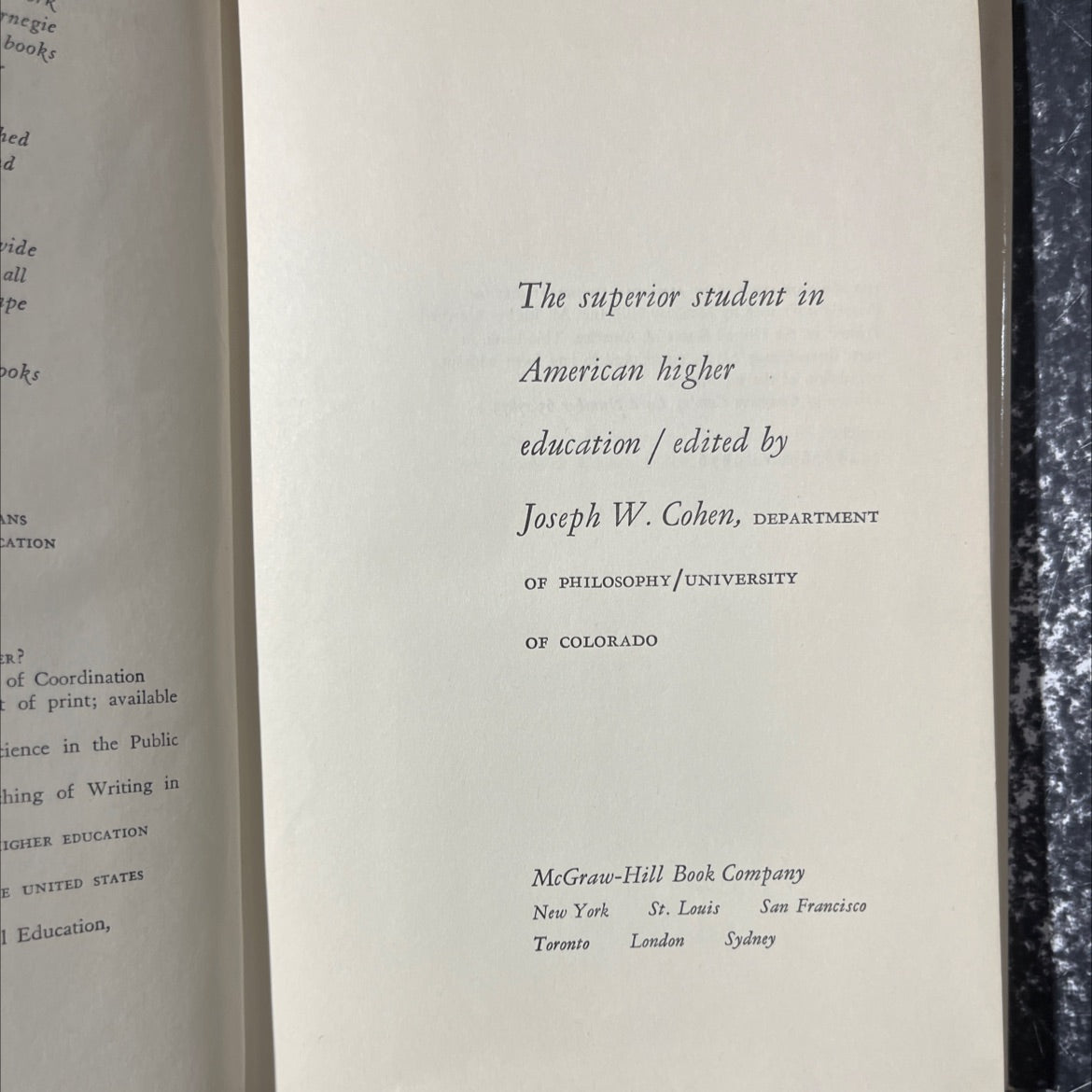 the superior student in american higher education book, by Joseph W. Cohen, 1966 Hardcover image 2