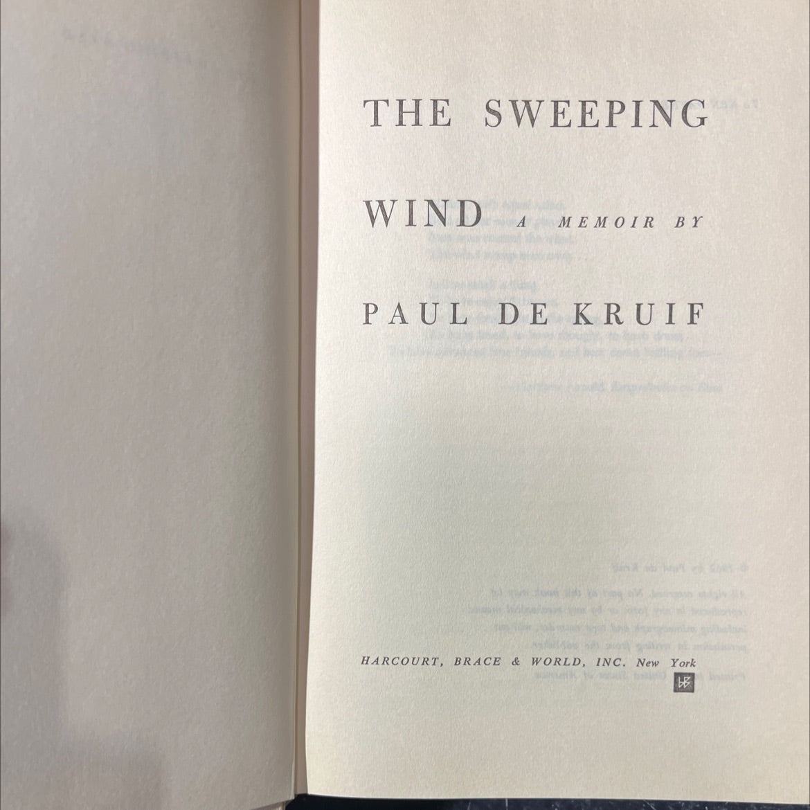 the sweeping wind a memoir book, by paul de kruif, 1962 Hardcover image 2