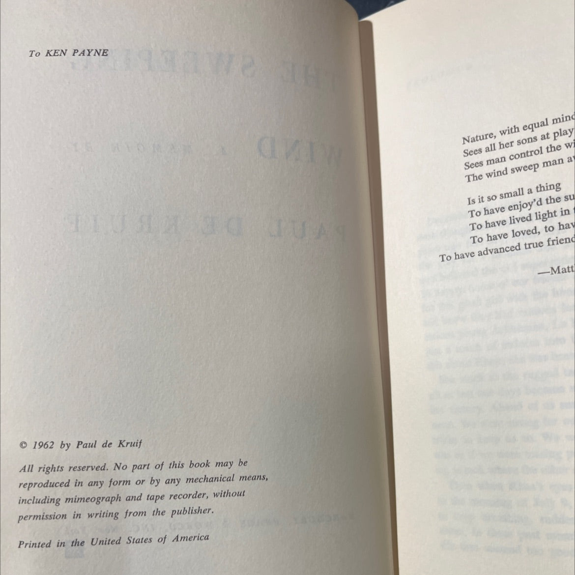 the sweeping wind a memoir book, by paul de kruif, 1962 Hardcover image 3