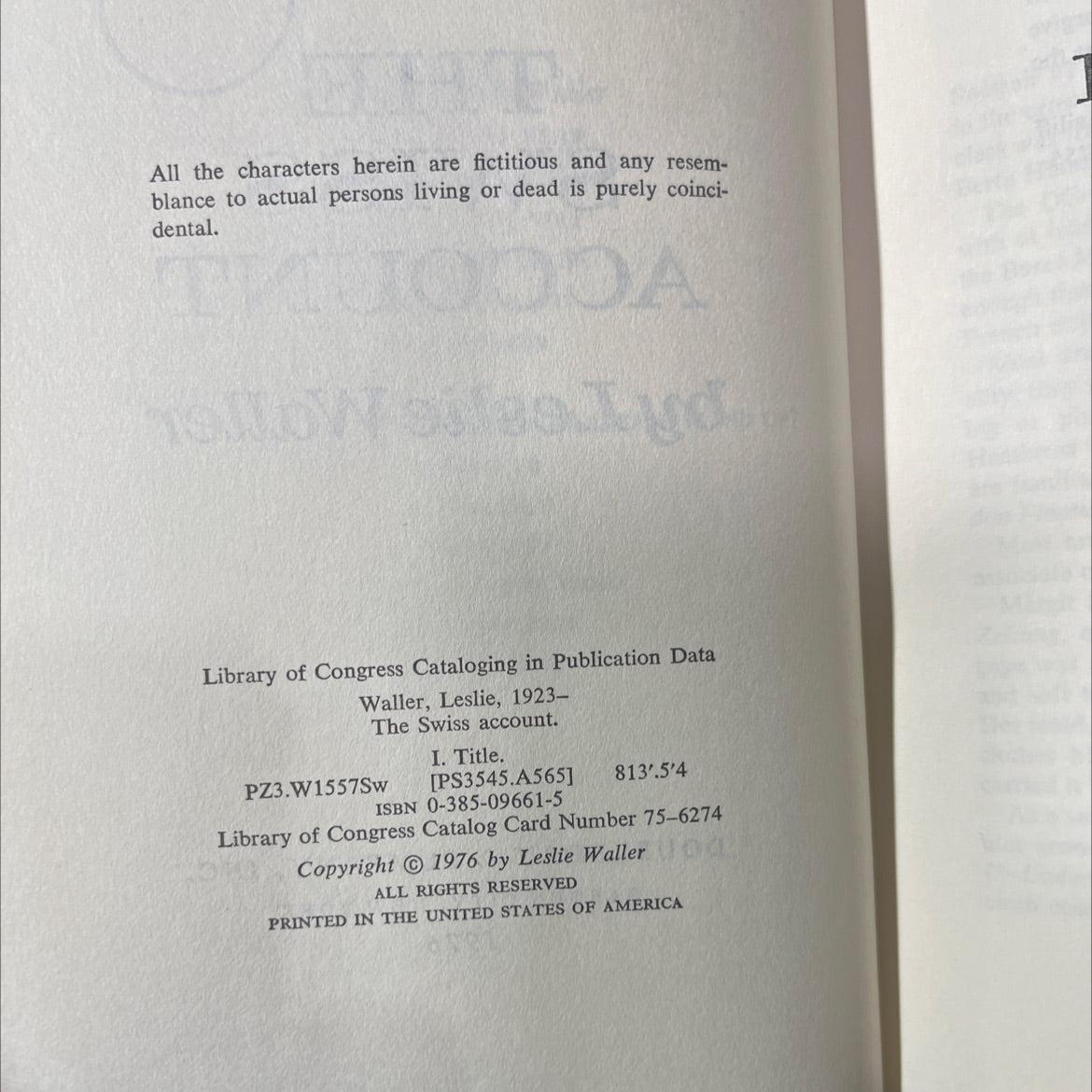 the swiss account book, by Leslie Waller, 1976 Hardcover image 3