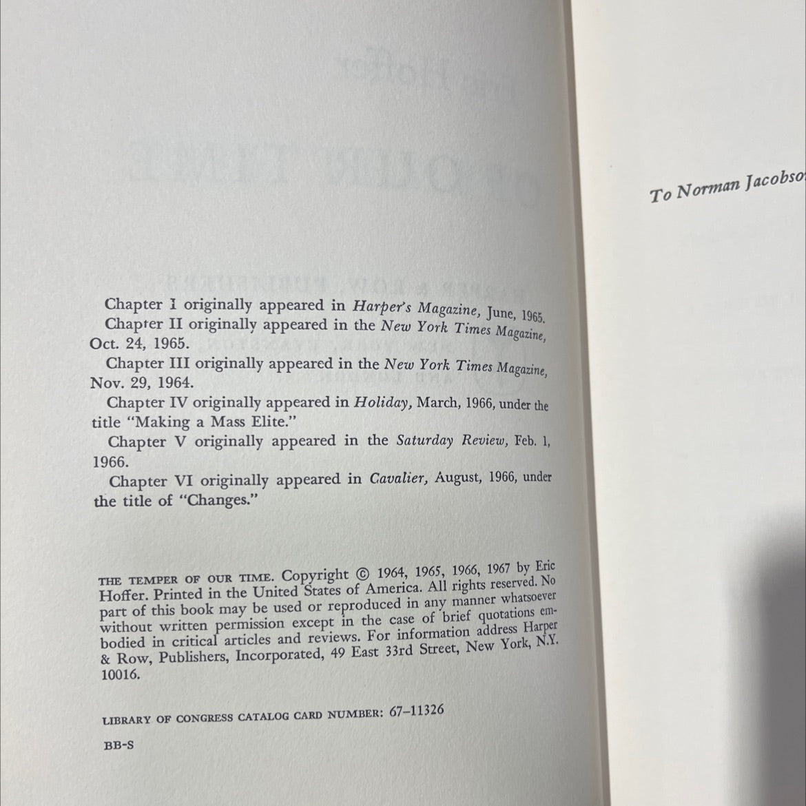 the temper of our time book, by Eric Hoffer, 1967 Hardcover image 3