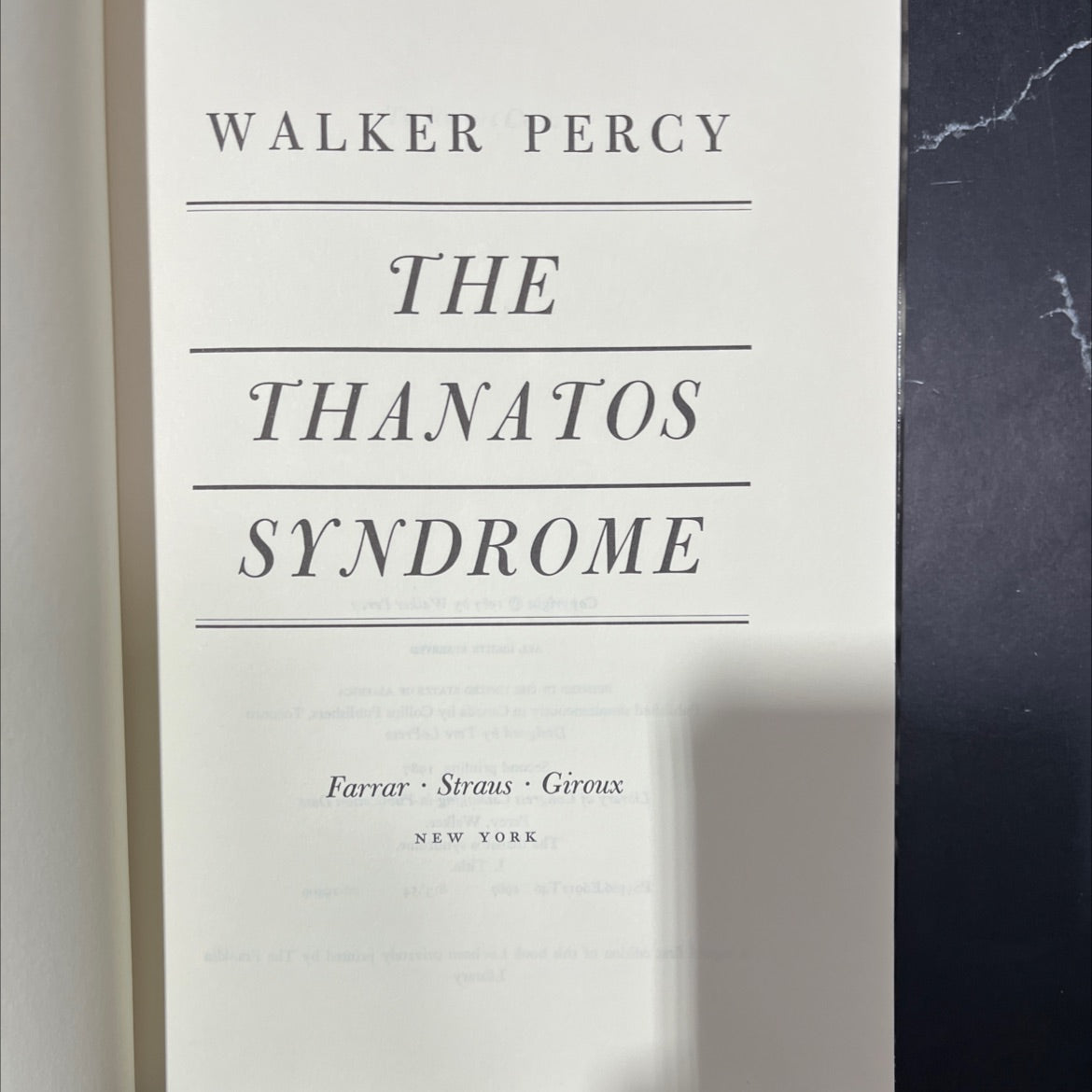 the thanatos syndrome book, by walker percy, 1987 Hardcover image 2