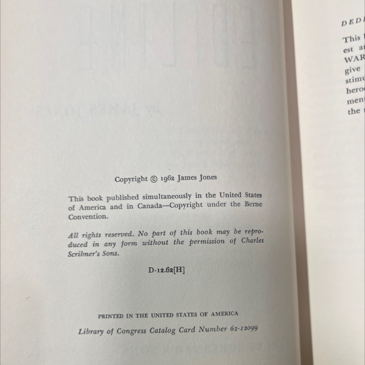 the thin red line book, by james jones, 1962 Hardcover image 3