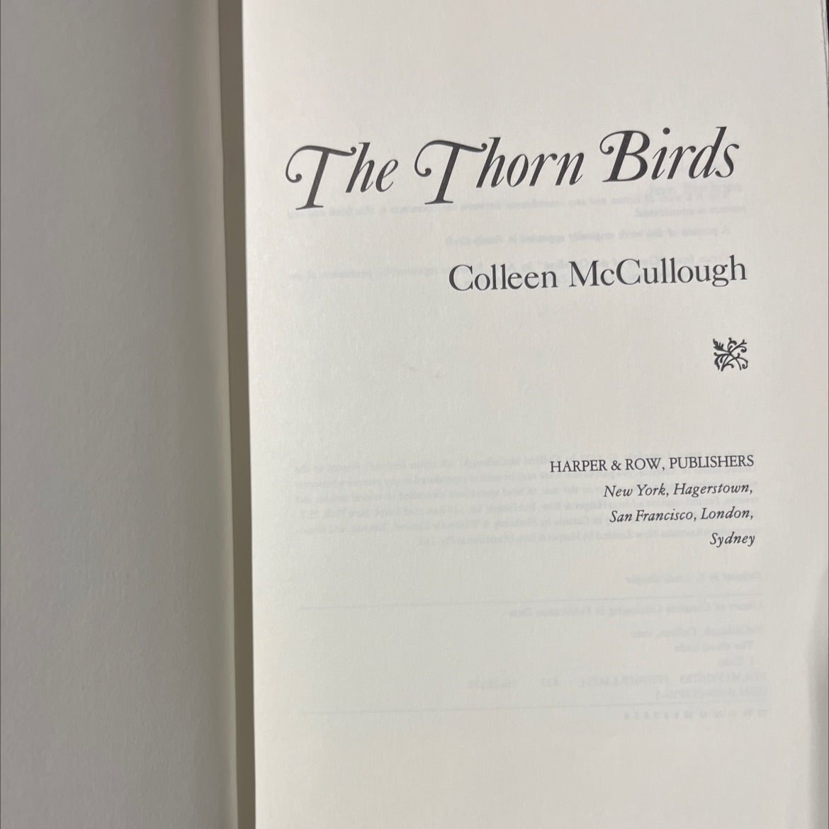 the thorn birds book, by Colleen McCullough, 1977 Hardcover image 2