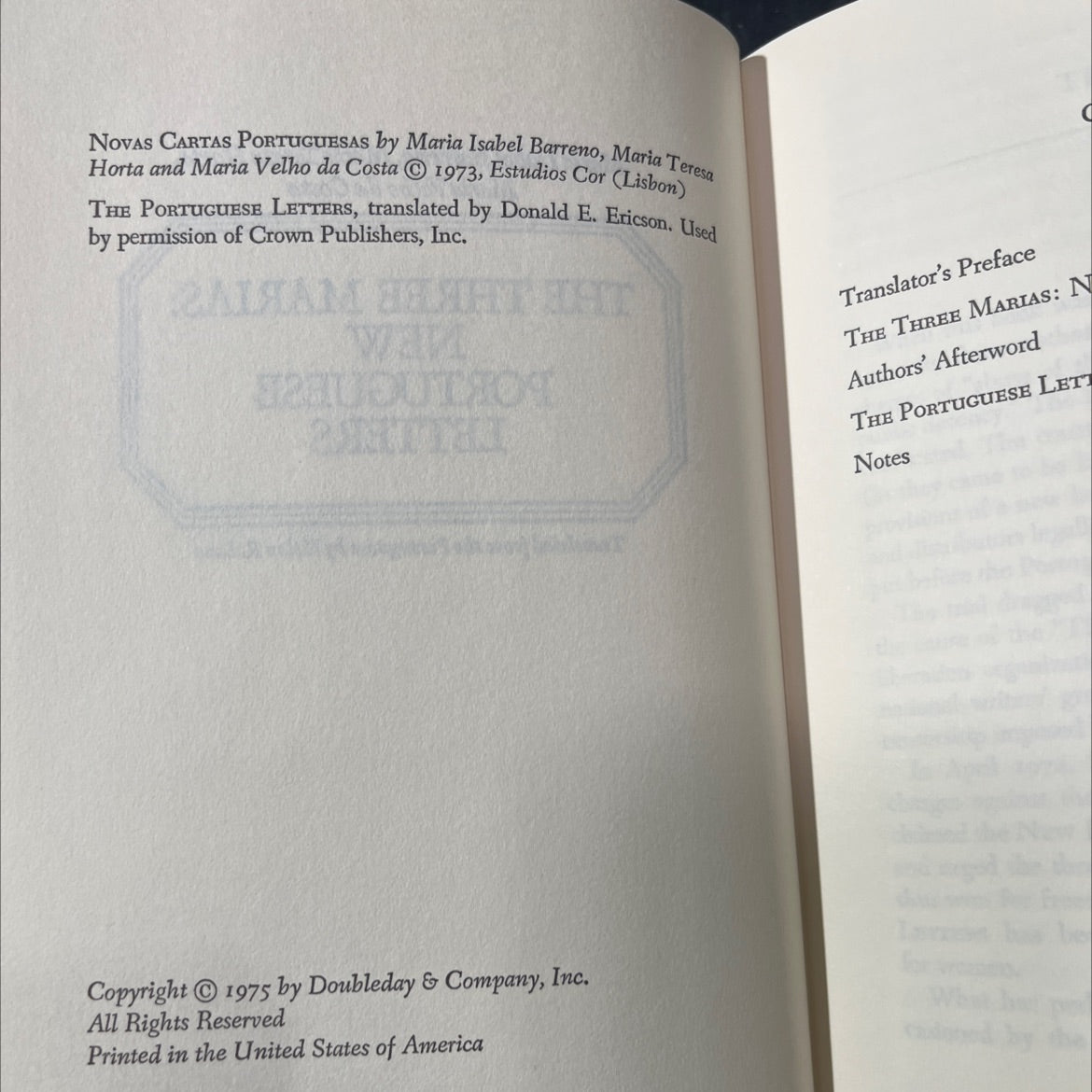 the three marias: new portuguese letters book, by Maria Isabel Barreno, Maria Teresa Horta, Maria Velho da Costa, 1975 image 3