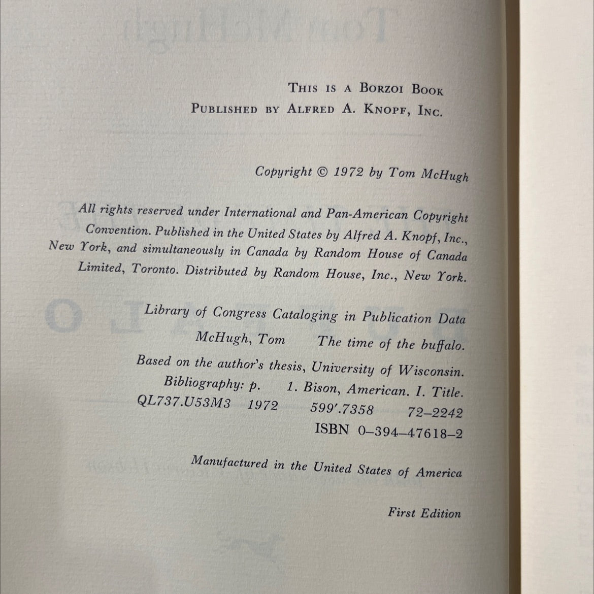 the time of the buffalo book, by Tom McHugh, 1972 Hardcover image 3