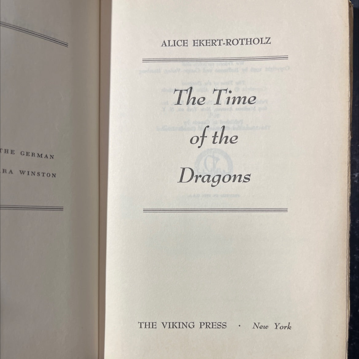 the time of the dragons book, by alice ekert-rotholz, 1958 Hardcover image 2