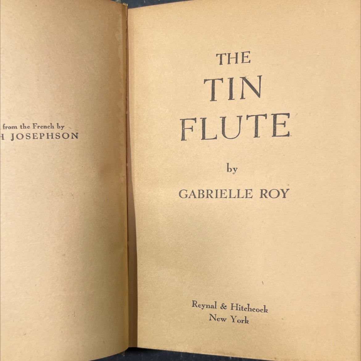 the tin flute book, by gabrielle roy, 1947 Hardcover image 2