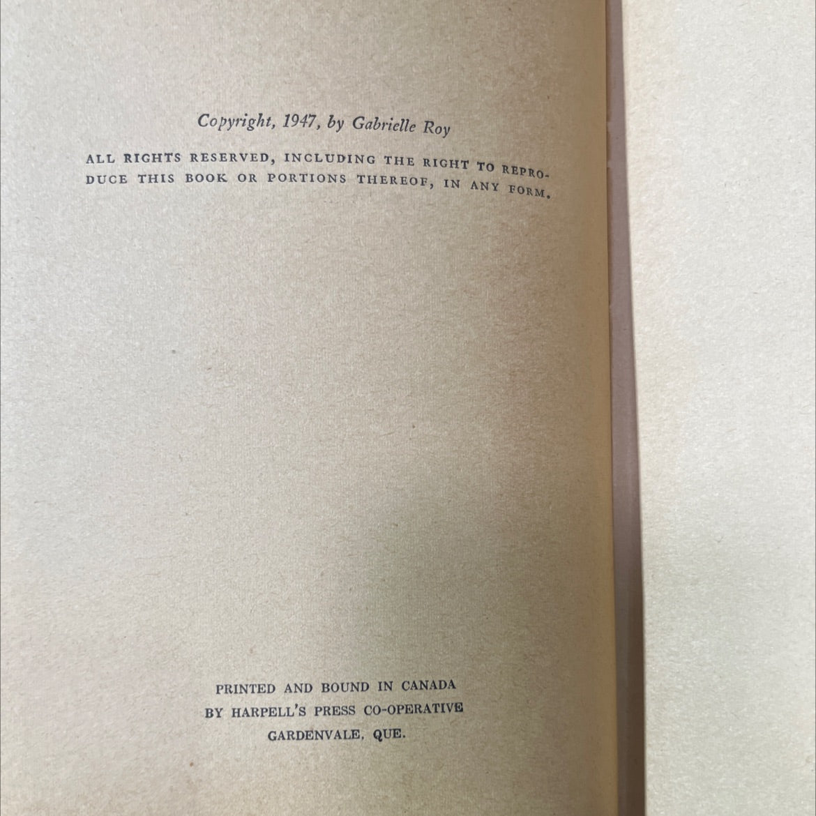 the tin flute book, by gabrielle roy, 1947 Hardcover image 3