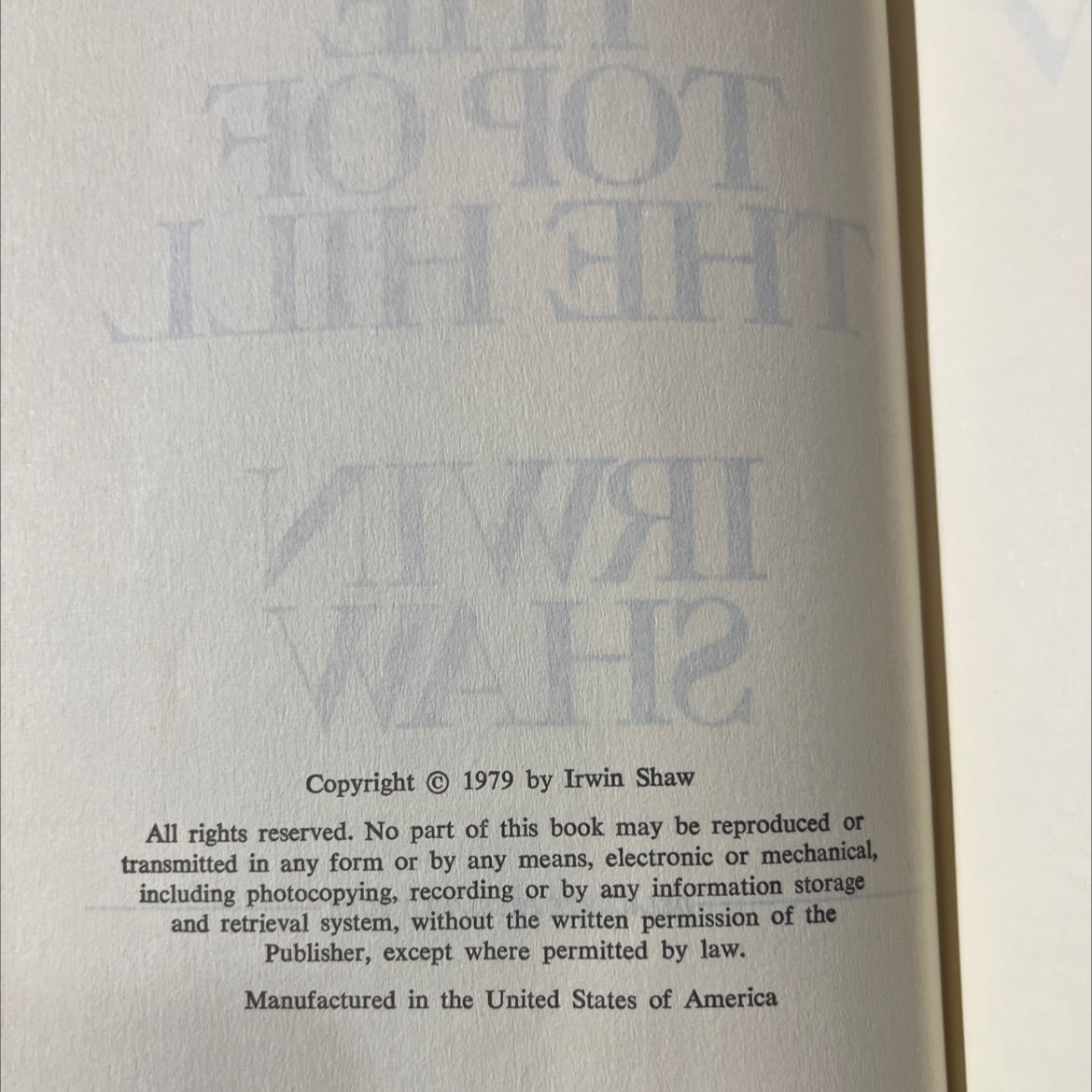 the top of the hill book, by irwin shaw, 1979 Hardcover image 3
