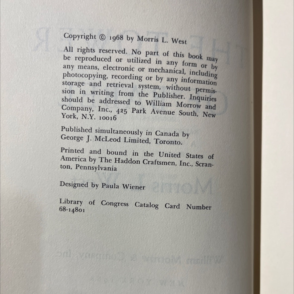 the tower man of babel book, by morris l. west, 1968 Hardcover image 3