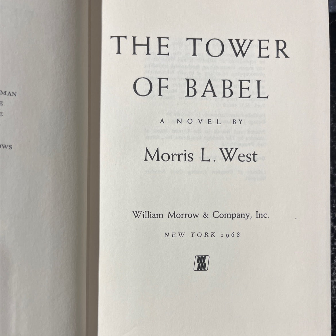 the tower man of babel book, by morris l. west, 1968 Hardcover image 2