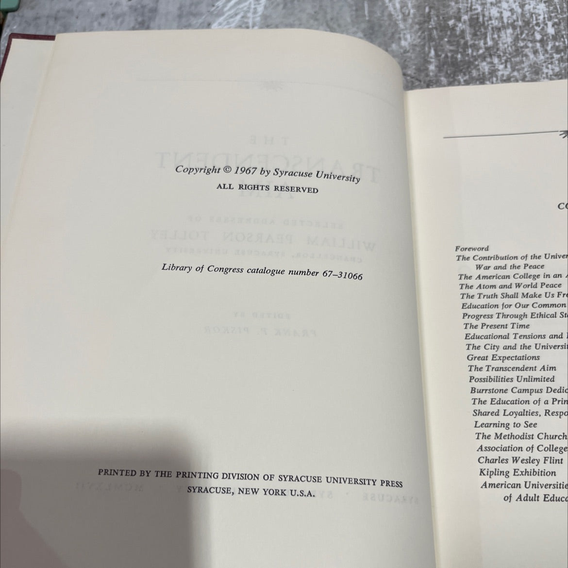the transcendent aim selected addresses of william pearson tolley chancellor, syracuse university book, by william image 3