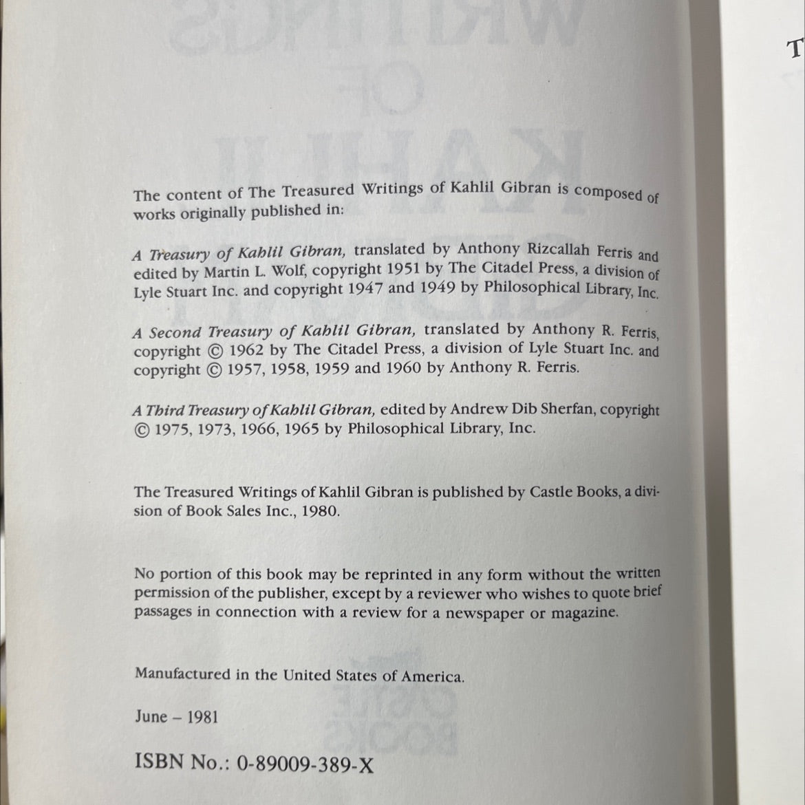 the treasured writings of kahlil gibran book, by kahlil gibran, 1980 Hardcover image 3