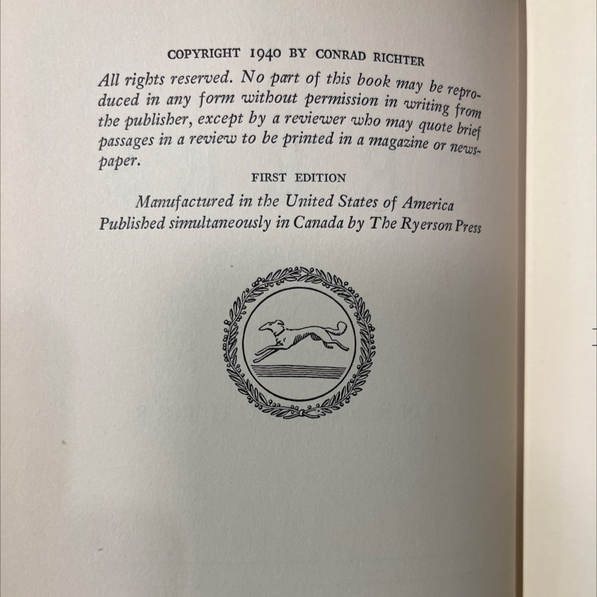 the trees book, by conrad richter, 1940 Hardcover image 3