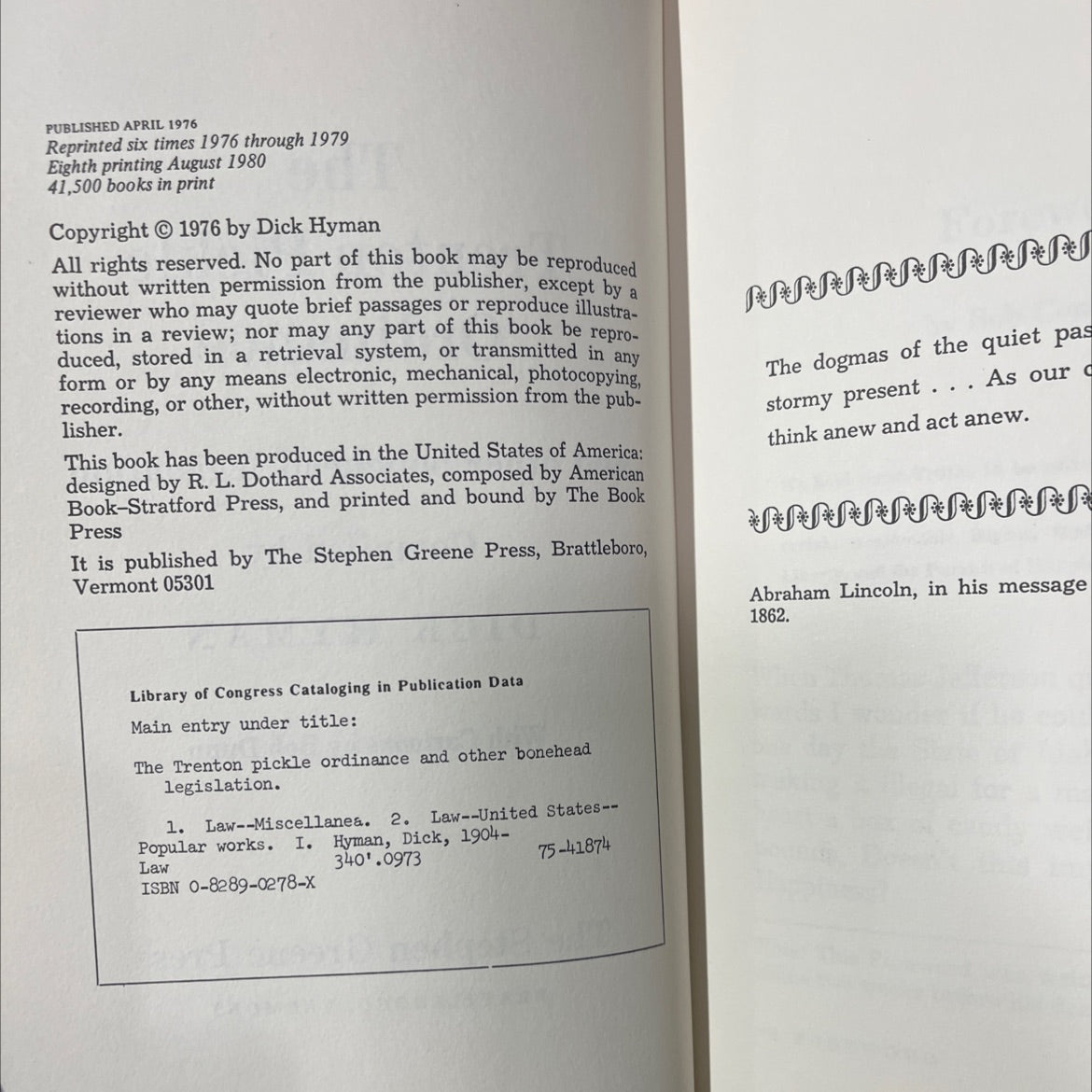 the trenton pickle ordinance and other bonehead legislation book, by dick hyman, 1980 Hardcover image 3