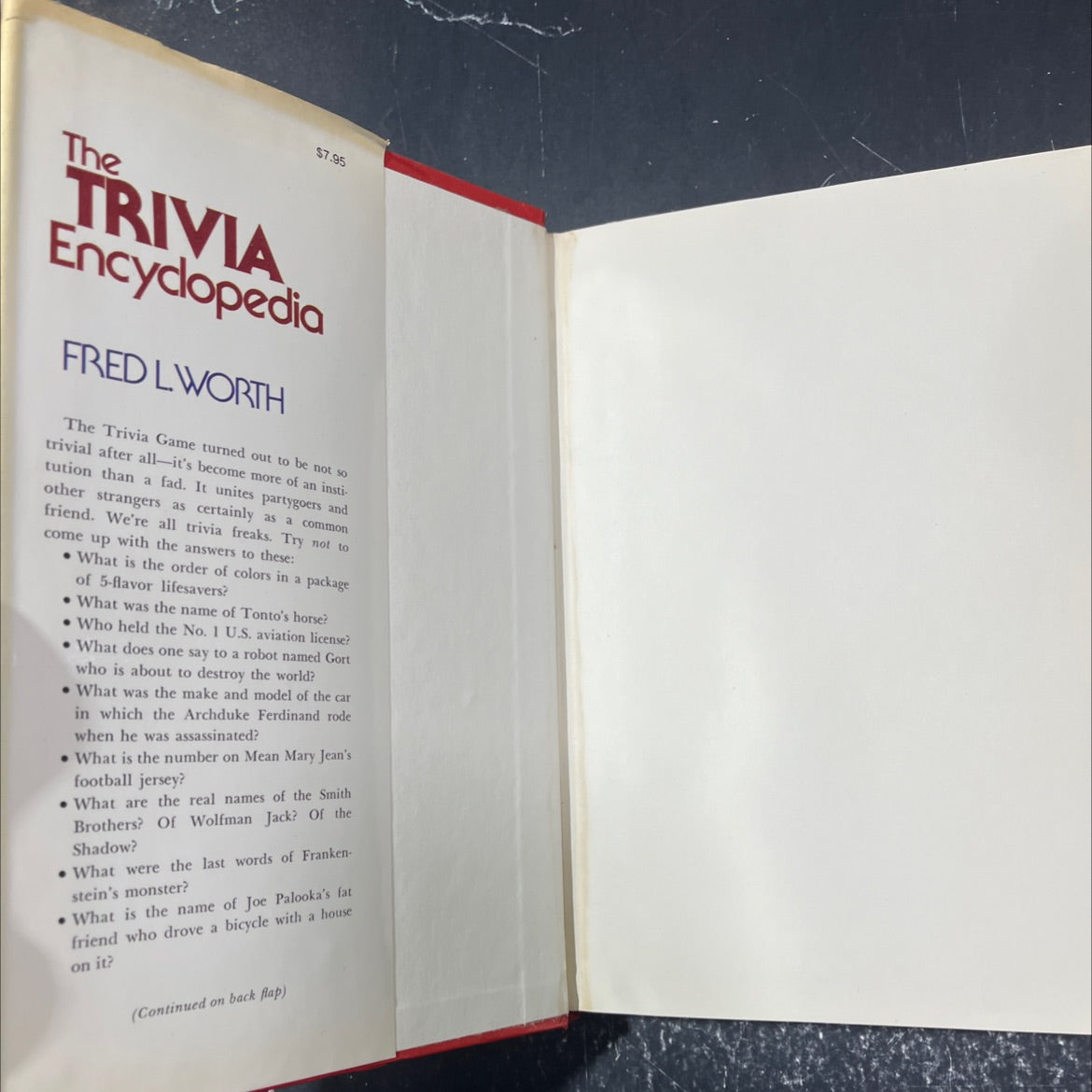 the trivia encyclopedia book, by Fred L. Worth, 1974 Hardcover image 4