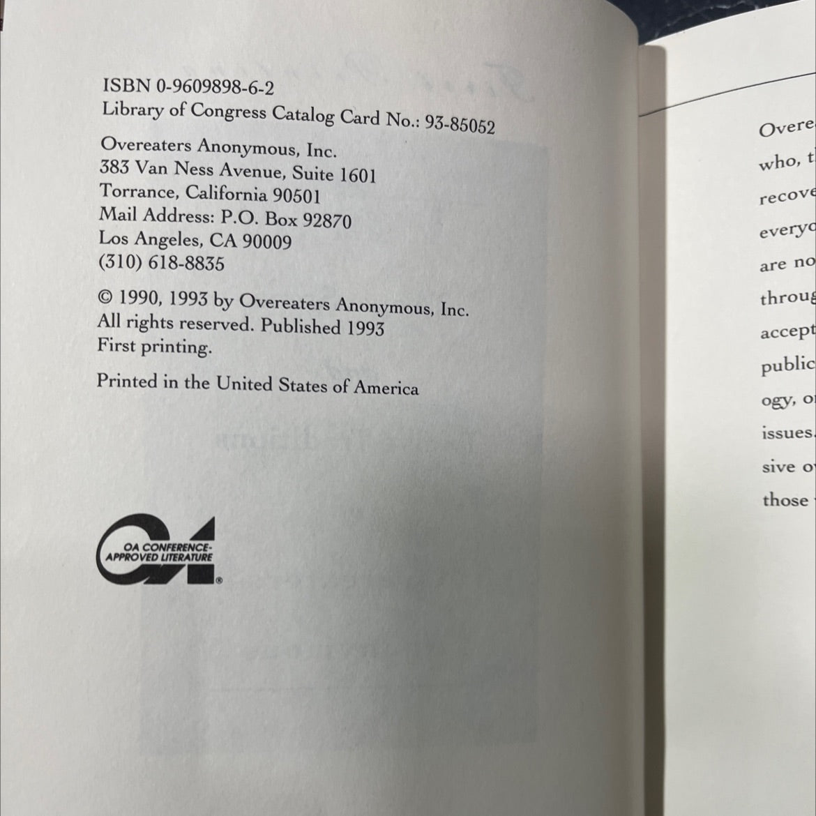 the twelve steps and twelve traditions of overeaters anonymous book, by overeaters anonymous, 1993 Hardcover image 3