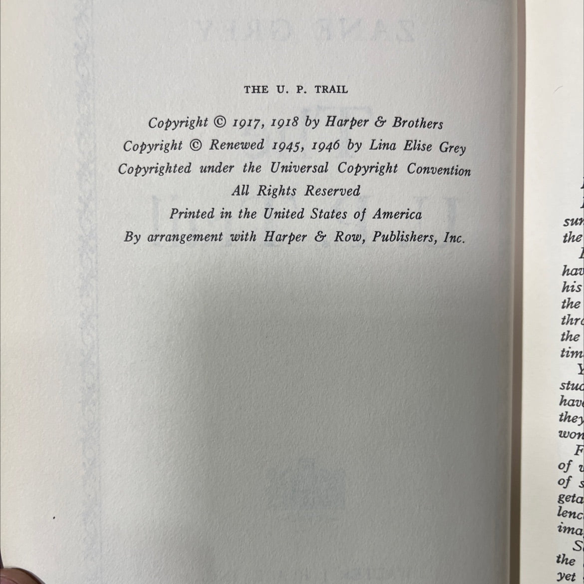 the u. p. trail book, by zane grey, 1946 Hardcover image 3