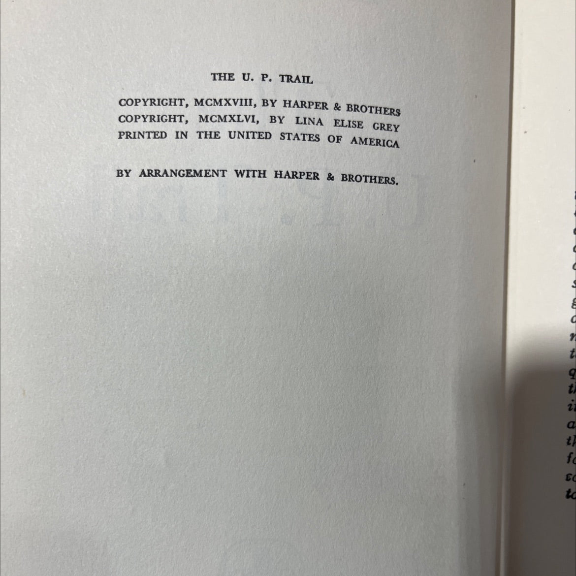 the u. p. trail book, by zane grey, 1946 Hardcover image 3
