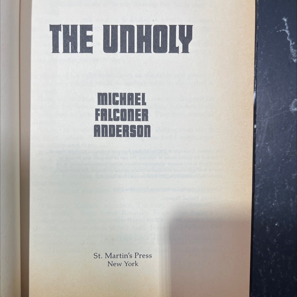 the unholy book, by Michael Falconer Anderson, 1987 Hardcover image 2