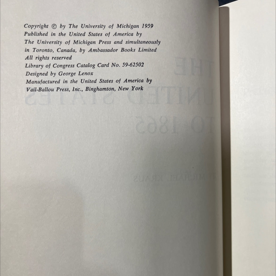 the united states to 1865 book, by michael kraus, 1959 Hardcover image 3