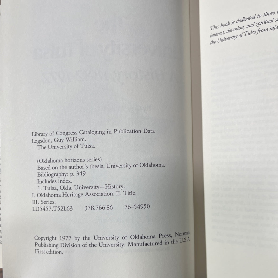 SIGNED the university of tulsa book, by guy william logsdon, 1977 Hardcover image 3