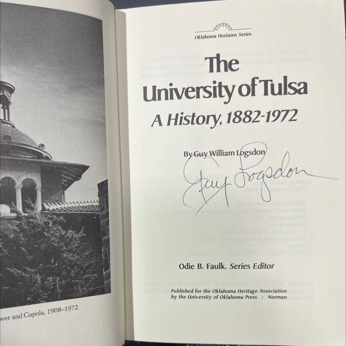 SIGNED the university of tulsa book, by guy william logsdon, 1977 Hardcover image 2