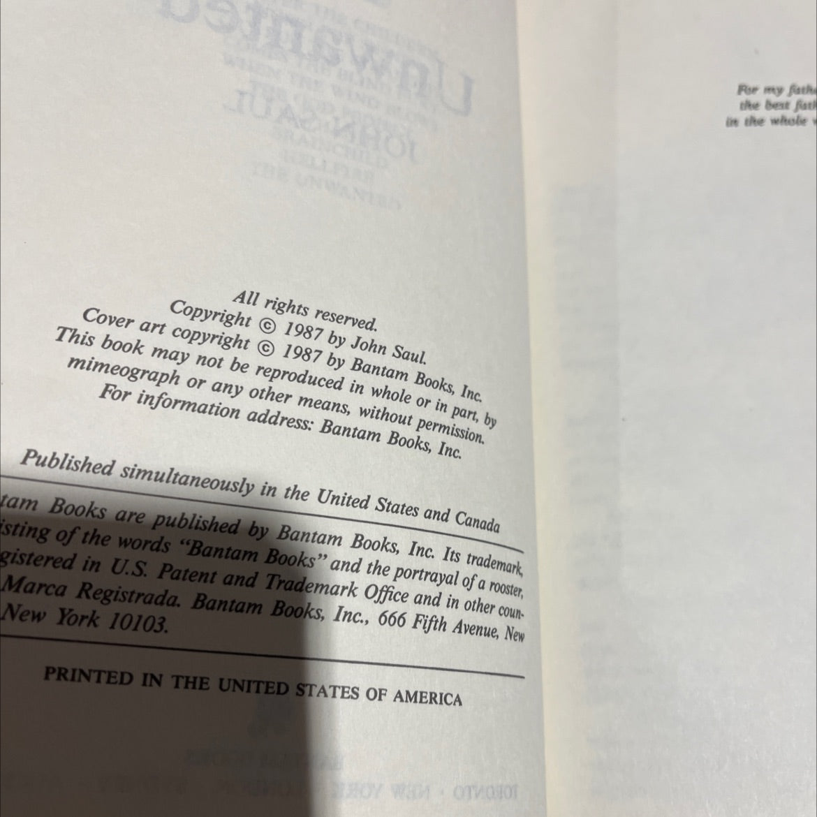 the unwanted book, by john saul, 1987 Hardcover image 3