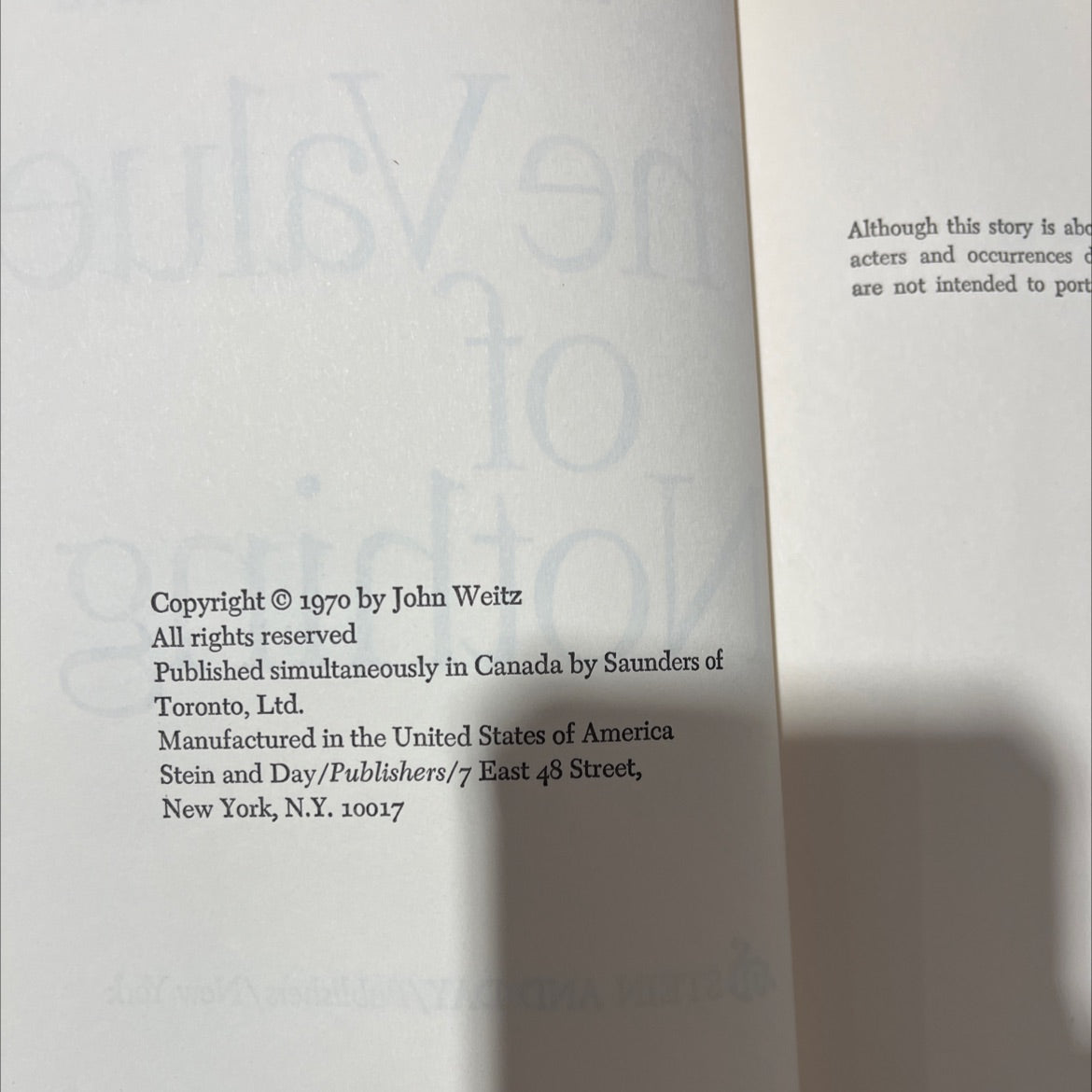 the value of nothing book, by john weitz, 1970 Hardcover image 3