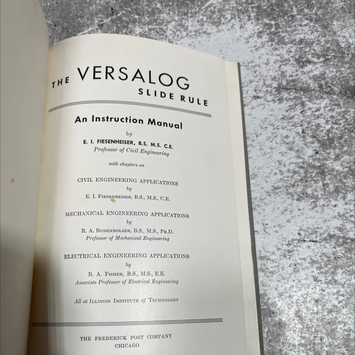 the versalog slide rule an instruction manual book, by e. i. fiesenheiser, 1951 Hardcover image 2