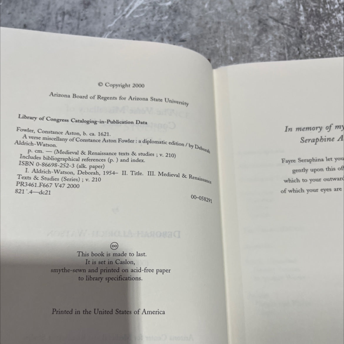 the verse miscellany of constance aston fowler a diplomatic edition book, by deborah aldrich-watson, 2000 Hardcover image 3