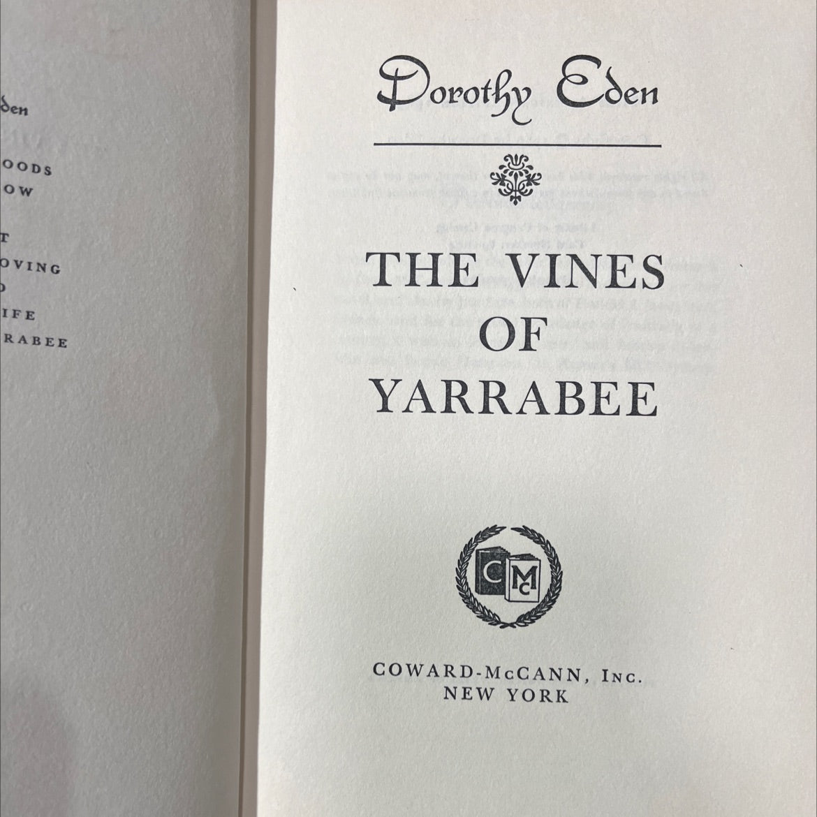 the vines of yarrabee book, by dorothy eden, 1969 Hardcover image 2