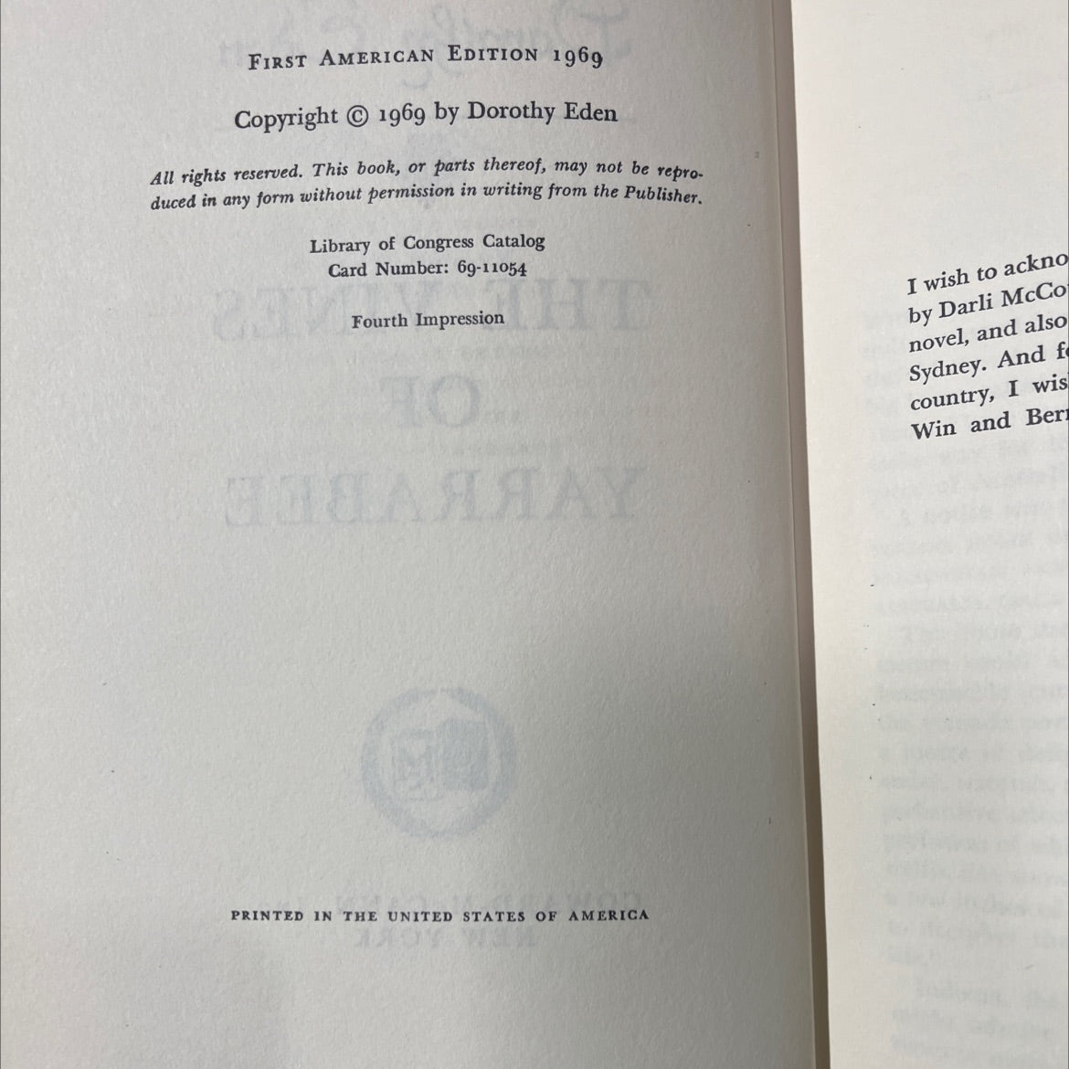 the vines of yarrabee book, by dorothy eden, 1969 Hardcover image 3