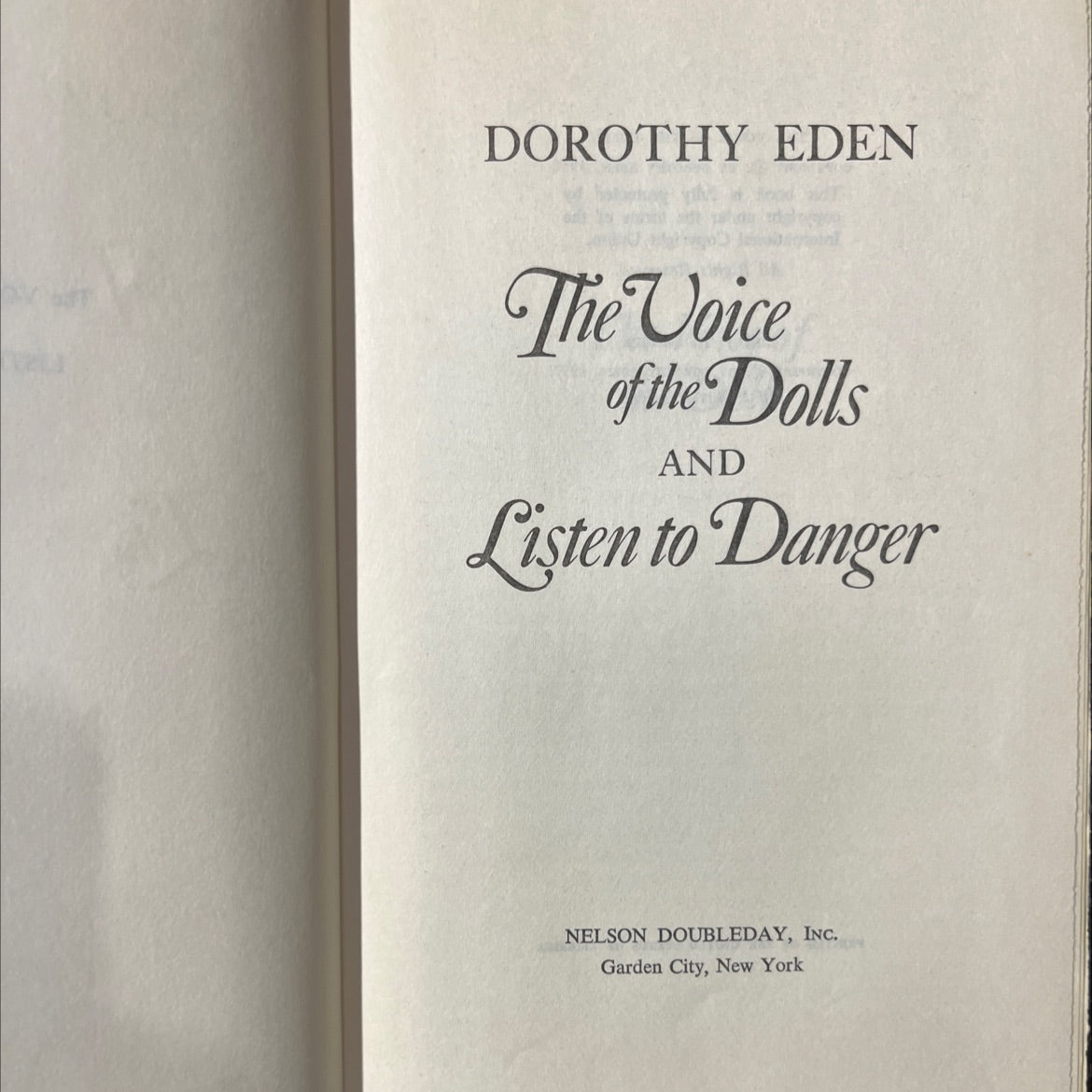 the voice of the dolls book, by dorothy eden, 1957 Hardcover image 2