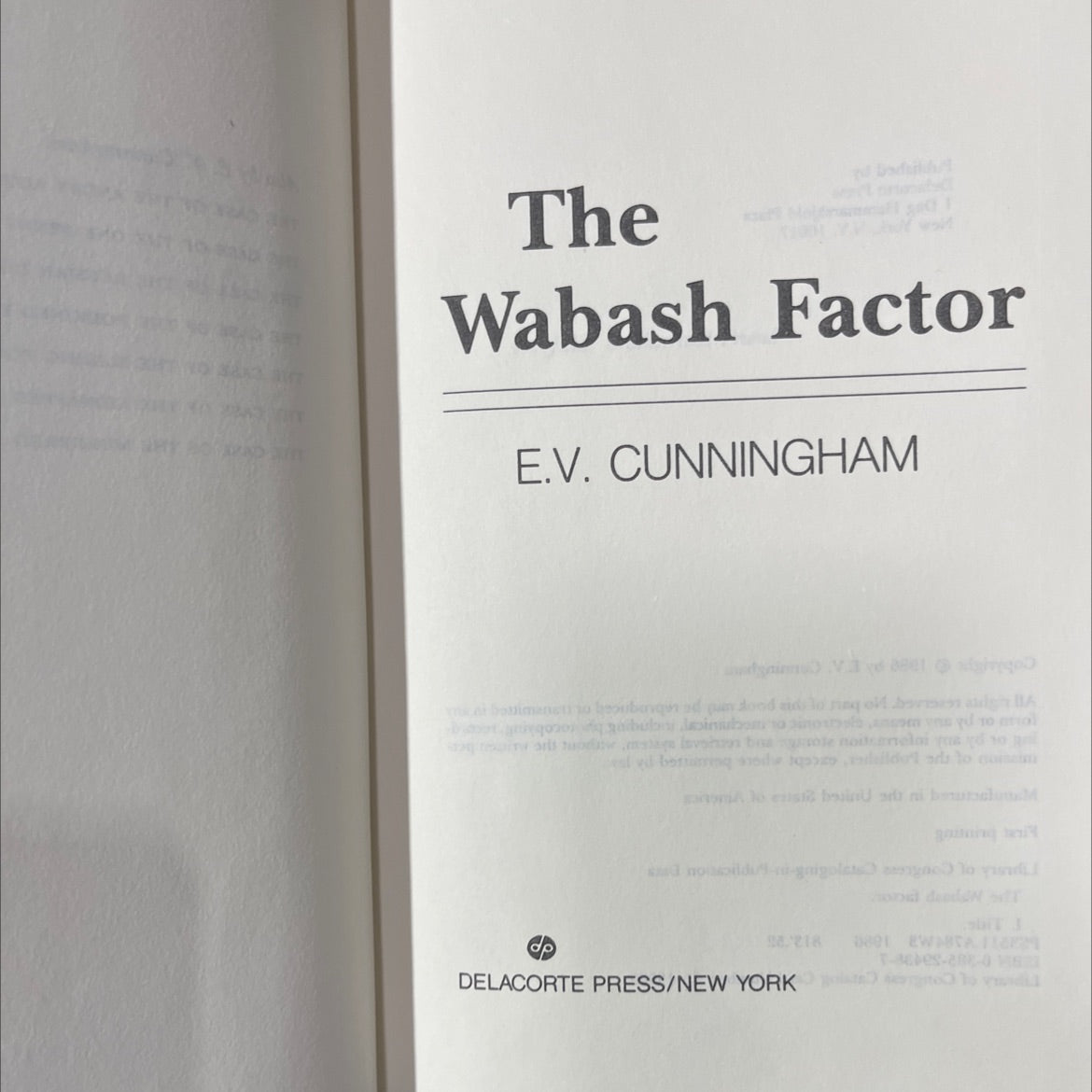 the wabash factor book, by E.V. Cunningham, 1986 Hardcover image 2
